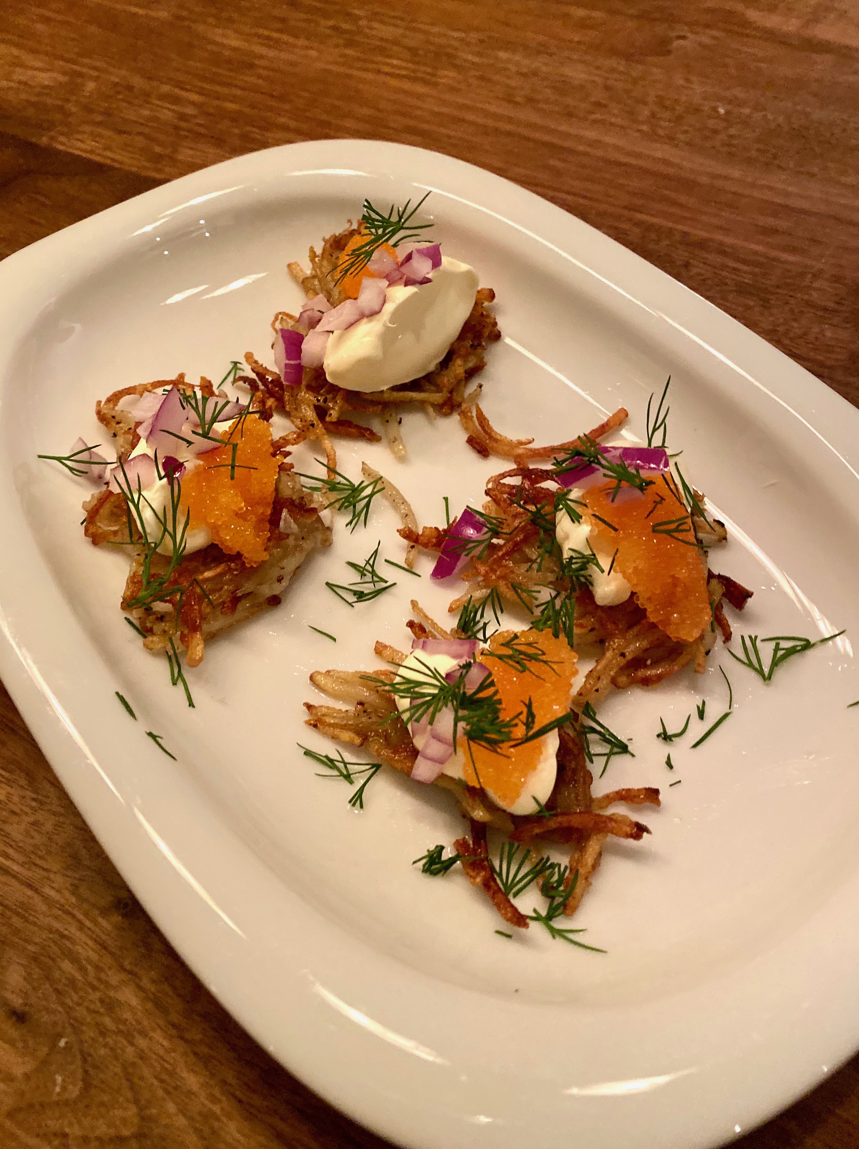 Bleak Roe Recipe: Mini Rösti with Smetana, Bleak Roe and Chopped Red Onions ...
